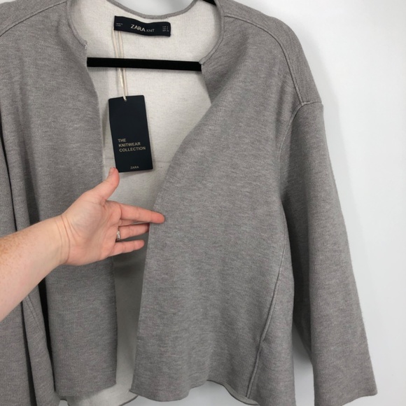 Zara Knit Womens Cardigan Size Small Gray Classic Open Front Oversized 3/4 NWT - Picture 12 of 12